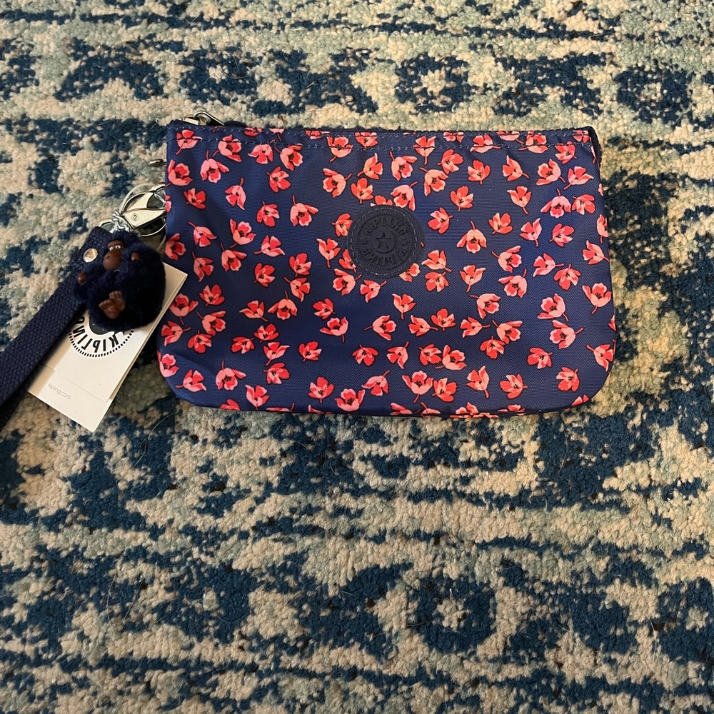 Kipling Navy and Red Floral Pouch
